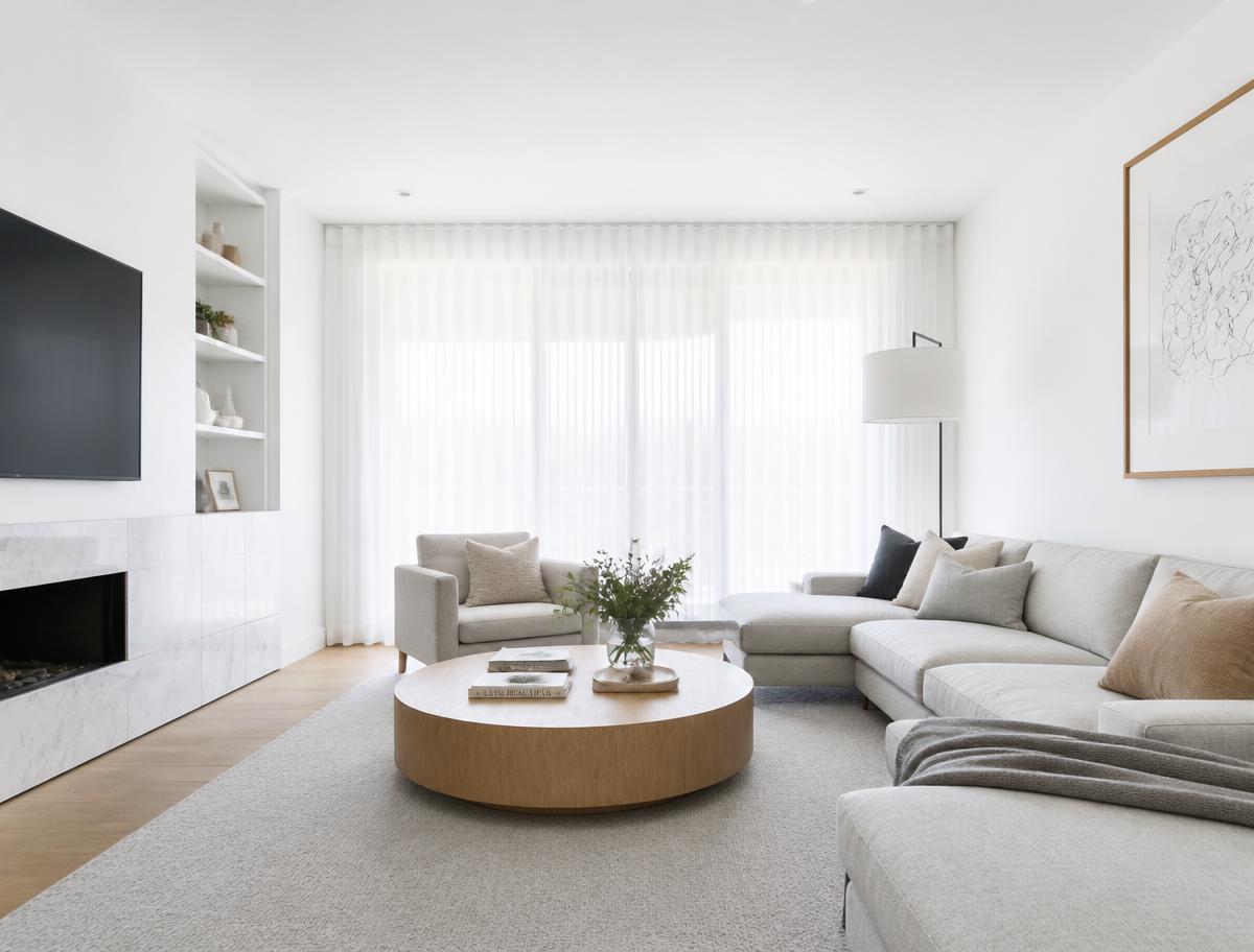 Bright, comfortable modern living room interior